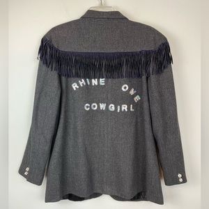 Adolfo International Wool Fringe Cowgirl DIY Rhinestones Embellished Blazer 12